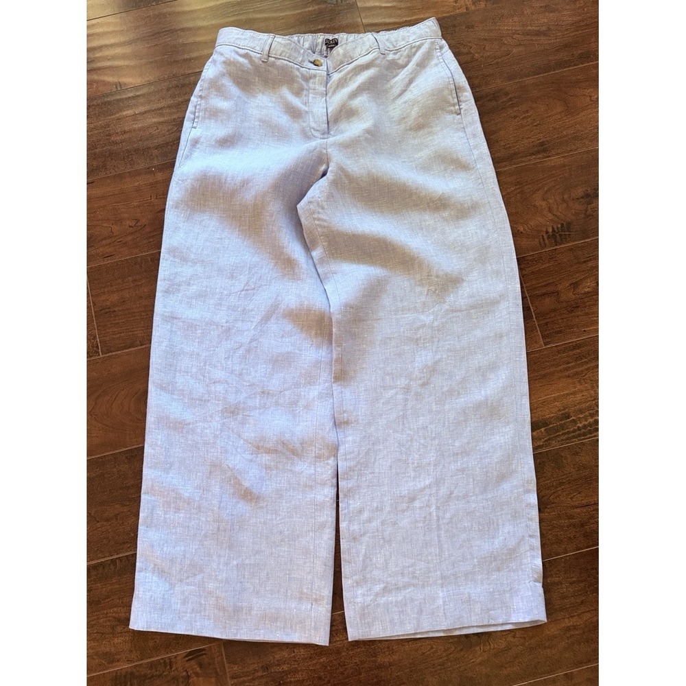J. Crew Harbor Pant 100% Linen Wide Leg Trouser Women's Size Large Blue NWOT